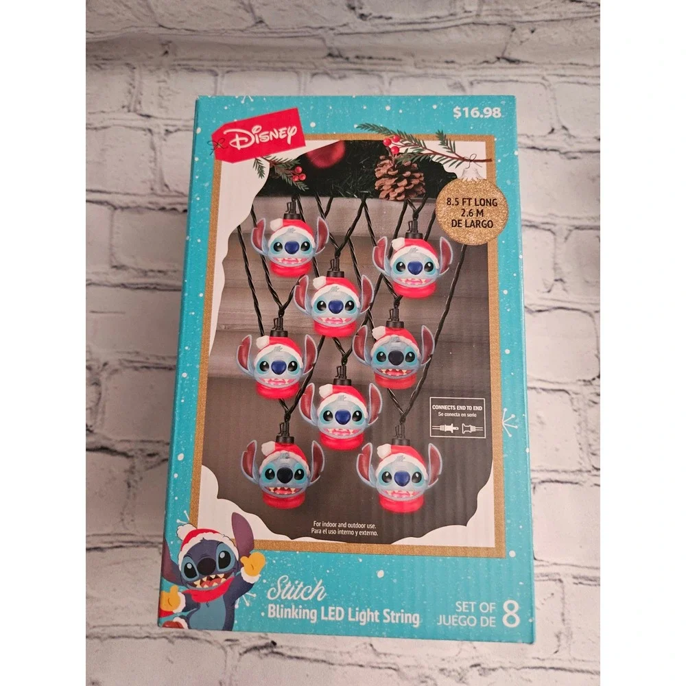 Disney Stitch LED String Lights Christmas 8.5ft Blue Red Good Blinking Holiday